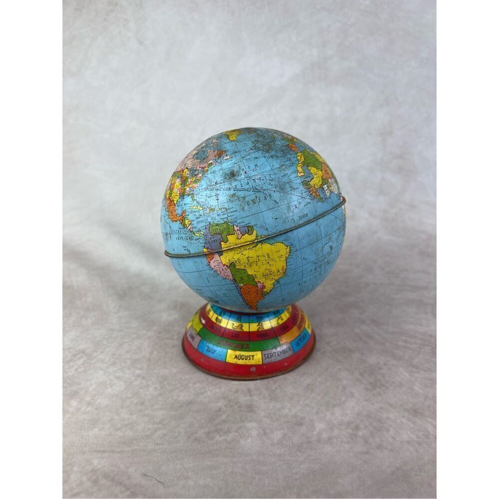 Vintage Coin Bank 62 Metal Globe Bank Commemorating John Glenn's 3 Orbits of Ear